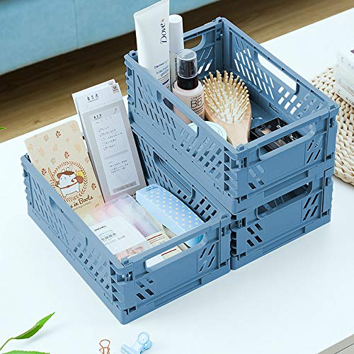 Paquete de 4 cestas de almacenamiento de plástico, cajas plegables de almacenamiento, cesta organizador para alimentos, frutas, verduras, cocina y baño