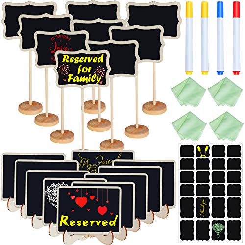 Paquete de 52 Mini Carteles de Pizarra Con Soporte, Letrero Pequeño de Mesa Con Rotulador, Paño de Limpieza y Etiqueta de Pizarra para Letrero de Tablero de Mensajes, Etiqueta de Alimentos