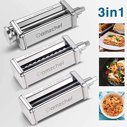 Para KitchenAid, accesorios de máquina de pasta de acero inoxidable AMZCHEF, rodillo de hoja de pasta incluido, cortador de espagueti, cortador de fettuccine