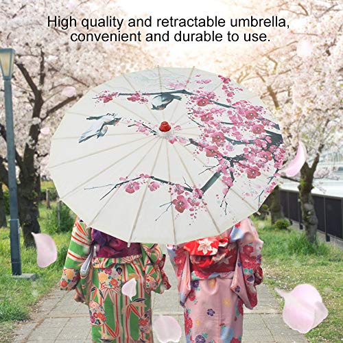 Paraguas Hecho a Mano Papel De Aceite Pintura Clásica Plum Blossoms Dancing Props Parasol a Prueba De Lluvia Retráctil con Mango De Madera