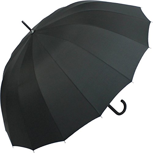 Paraguas largo automático de iX-Brella de 16 varillas de fibra de vidrio – muy estable de color negro Negro negro 115 cm