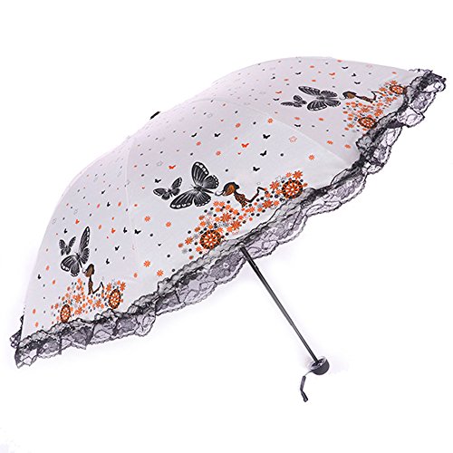 Paraguas Plegables sombrillas Parasols Plegable 8 Huesos Paraguas Parasol sombrilla Anti UV Impermeable A Prueba de UV en Verano para Mujeres Hombres (Beige)