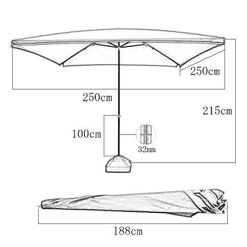 Parasol | 200 x 200 cm Sombrilla Cuadrada Plegable | para Balcón y Terraza | Sombrilla Impermeable Protección Solar | Altura Ajustable