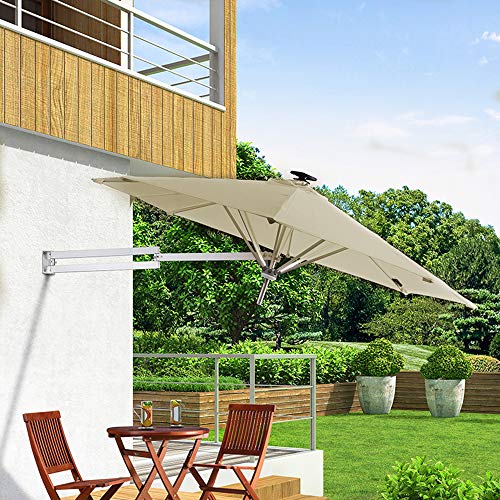 Parasol Montado En La Pared Voladizo Aluminio Led Solar Tela De PoliéSter Plegable TelescóPico Paraguas De RecreacióN Al Aire Libre Patio/JardíN/Terraza LDFZ