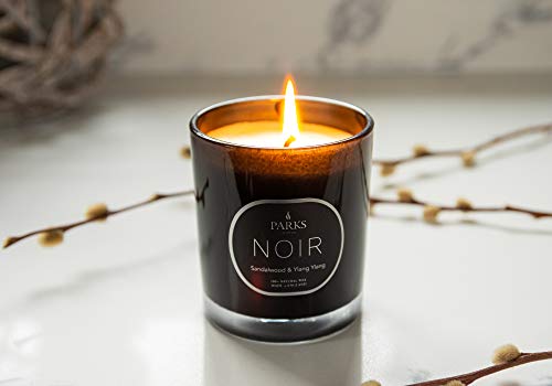 Parks London Noir - Vela de Cera 100% Natural - Vela Minimalista con Cera de combustión Natural - Mecha única de Larga duración 45 Horas de Limpieza
