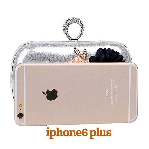 Partido Bolso Mujer Noche Bolsas Nupcial Carteras de Mano y Clutch Flores Cadena Embrague Plateado