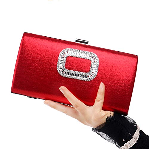 Partido Bolso Mujer Noche Bolsas Nupcial Diamante Carteras de Mano y Clutch Cadena Embrague Rojo
