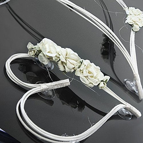 Partydeco Corazones con ventosas decoración Coche Novios decoración de Boda Flores Artificiales, DE Ratán, Color Marfil, 1-confezione