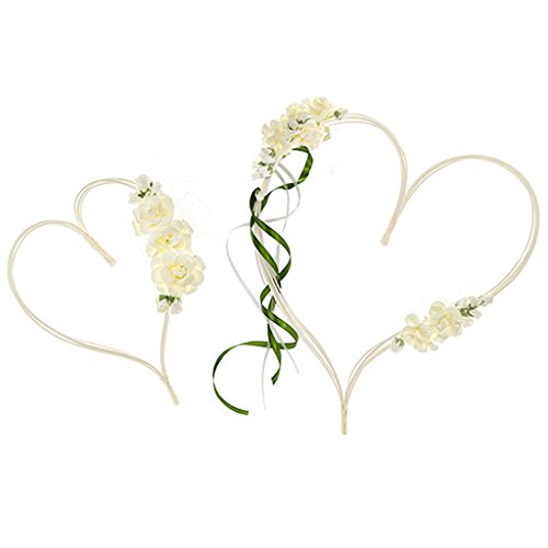Partydeco Corazones con ventosas decoración Coche Novios decoración de Boda Flores Artificiales, DE Ratán, Color Marfil, 1-confezione
