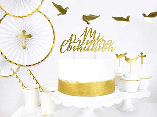 PartyDeco Decoración para Tarta Mi Primera Comunión en Dorado - First Communion