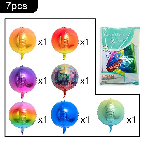 PartyWoo Orbz Globos, 7 Piezas 22 Pulgadas 4D Globos Orbz 7 Colores Globos Jumbo Globo Redondo Globos Aluminio para Decoración Bodas Vintage, Discoteca Decoracion, Fiesta Rojo, Cumpleaños Azul
