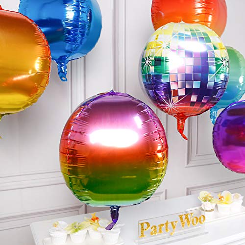 PartyWoo Orbz Globos, 7 Piezas 22 Pulgadas 4D Globos Orbz 7 Colores Globos Jumbo Globo Redondo Globos Aluminio para Decoración Bodas Vintage, Discoteca Decoracion, Fiesta Rojo, Cumpleaños Azul