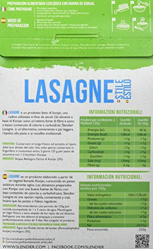 Pasta konjac Lasaña sin gluten - pasta hipocalórica - Slendier - 400g BIO (cja 6 uds) Total: 2400g