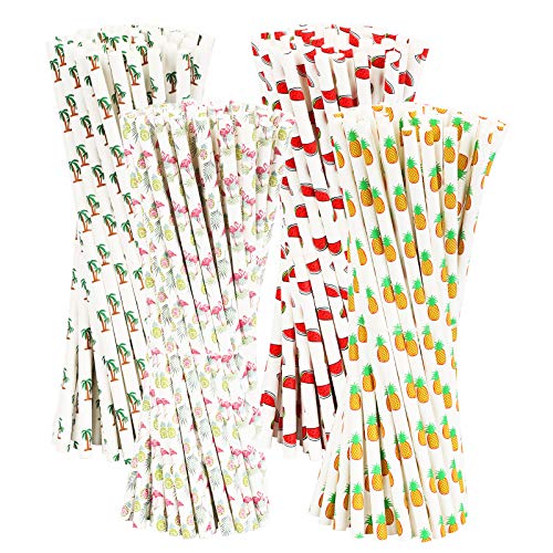 PATAZOK Pajitas de Papel de Flamenco 200 PCS Pajitas de Papel Bebidas Cóctel Jugo de Fruta Decoración Cumpleaños Bodas Nacimientos Fiestas Suministro Restaurante Bar 4 Tipos