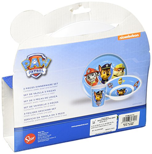 Patrulla Canina- Paw Patrol Set melamina sin Orla 3 Piezas, Plato, Cuenco y Vaso (STOR 80790) (Tinokou Creations