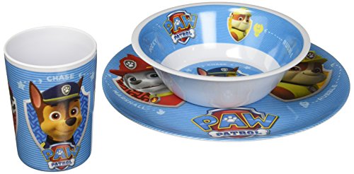 Patrulla Canina- Paw Patrol Set melamina sin Orla 3 Piezas, Plato, Cuenco y Vaso (STOR 80790) (Tinokou Creations