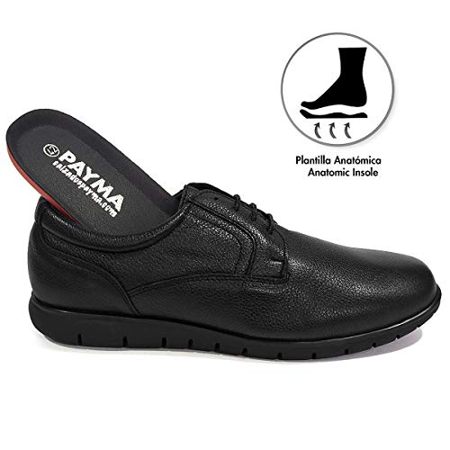 PAYMA - Zapatos de Trabajo, Uniforme y Hostelería de Piel para Hombre. Hechos en España. Acolchados. Repelentes al Agua. Suela de Goma de Caucho. Ideal Camareros, Uniformes. con/Sin Cordones y Velcro