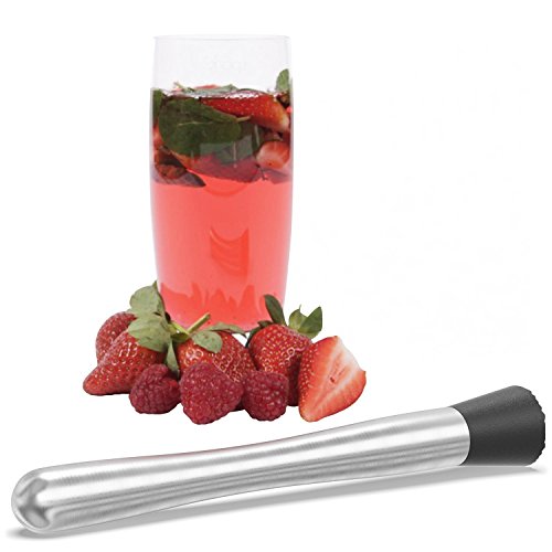 PDFans - Utensilios de cóctel de acero inoxidable con cuchara de mezclas, mortero y vaso