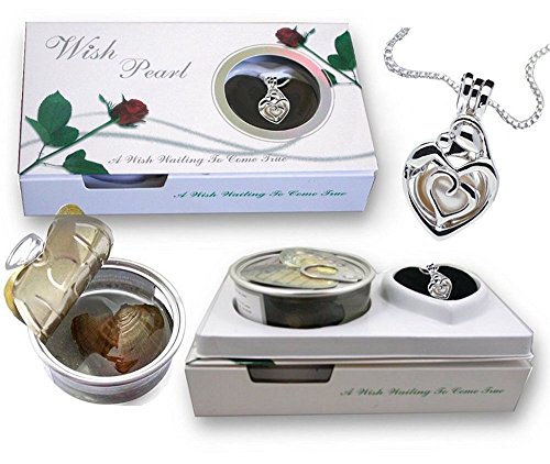 Pearlina Madre niño Plata Tono Jaula Perla cultivada en Collar de ostras con Cadena de Acero Inoxidable para Mujer 18"