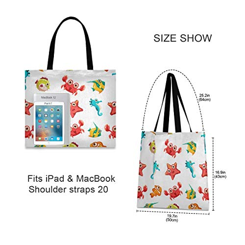 Peces De Dibujos Animados Marinos Bolsa de Mano de Compra Reutilizable Portátil Bolsa al Hombro ecológica para viajes Mujeres Niñas