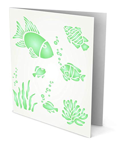 Peces tropicales plantilla reutilizable plantillas para pintura – mejor calidad álbumes de pared Arte decoración Ideas – uso en paredes, suelos, tejidos, cristal, madera, carteles, y más... S