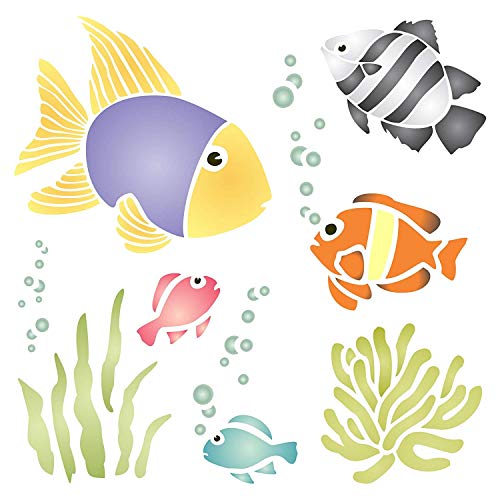 Peces tropicales plantilla reutilizable plantillas para pintura – mejor calidad álbumes de pared Arte decoración Ideas – uso en paredes, suelos, tejidos, cristal, madera, carteles, y más... S