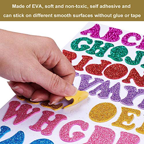 Pegatinas de espuma con letras de alfabeto brillantes y coloridas autoadhesivas, número y letras, para decoración de manualidades, 6 hojas, total de 248 unidades