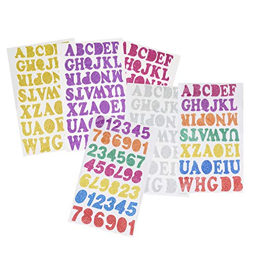 Pegatinas de espuma con letras de alfabeto brillantes y coloridas autoadhesivas, número y letras, para decoración de manualidades, 6 hojas, total de 248 unidades