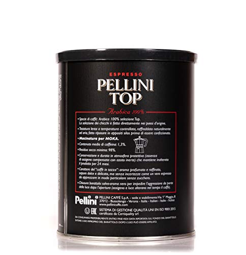 Pellini Caffè, Pellini Top 100% Arábica Para Cafetera Moka, 1 Lata - 250 gr