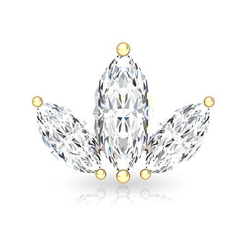 Pendientes de diamante triple marquesa HI-SI, claridad de color, cartílago de la corona, caracola tragus, certificado IGI, hojas de diamante 18K Oro amarillo, Única pieza