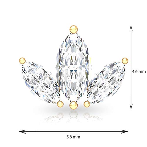 Pendientes de diamante triple marquesa HI-SI, claridad de color, cartílago de la corona, caracola tragus, certificado IGI, hojas de diamante,10K Oro amarillo, Par
