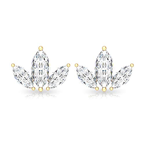 Pendientes de diamante triple marquesa HI-SI, claridad de color, cartílago de la corona, caracola tragus, certificado IGI, hojas de diamante,10K Oro amarillo, Par