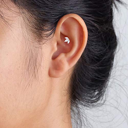 Pendientes de diamante triple marquesa HI-SI, claridad de color, cartílago de la corona, caracola tragus, certificado IGI, hojas de diamante,18K Oro amarillo, Única pieza