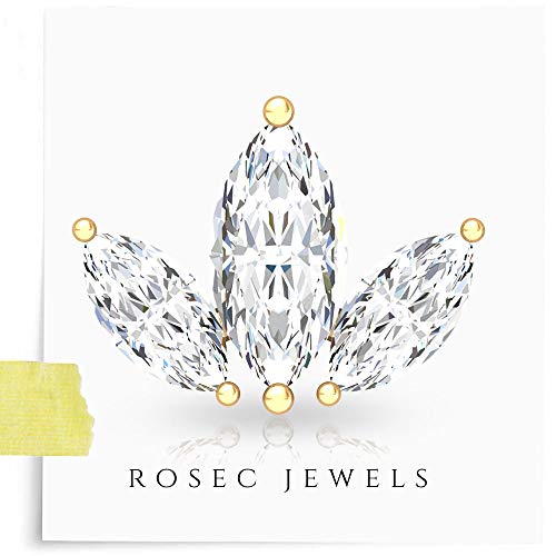 Pendientes de diamante triple marquesa HI-SI, claridad de color, cartílago de la corona, caracola tragus, certificado IGI, hojas de diamante,18K Oro amarillo, Única pieza