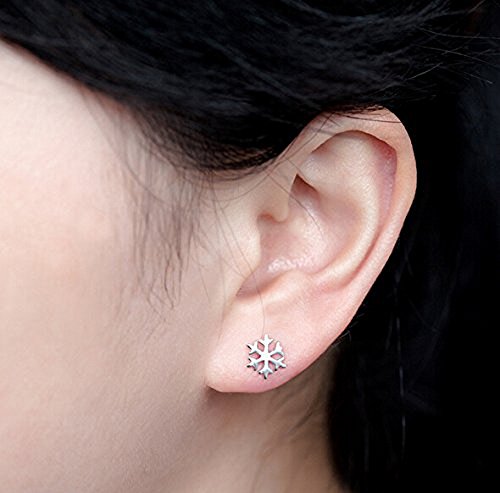 Pendientes de plata esterlina 925 PAIALCO con diseño de copo de nieve, revestidas en rodio blanco