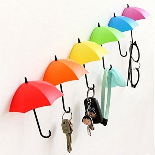 Perchero de pared autoadhesivo con diseño de paraguas coloridos, de Tangmi, para llaves, decoración de pared, piezas pequeñas y joyas, Paquete de 6