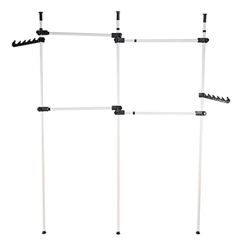Perchero telescópico con 3 barras verticales y 4 horizontales para colgar la ropa, altura ajustable de 160 a 320 cm, incluye un gancho accesorio de 105 cm