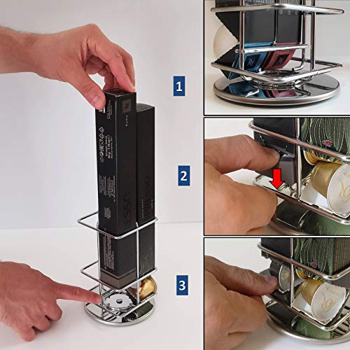 Percilun Dispensador Capsulas Nespresso, Porta Cajas Giratorio para 40 Cápsulas de Café Nespresso, Soporte Capsulas Nespresso, Porta Capsulas Nespresso Metálico Rotatorio 360 Grados para 4 Cajas