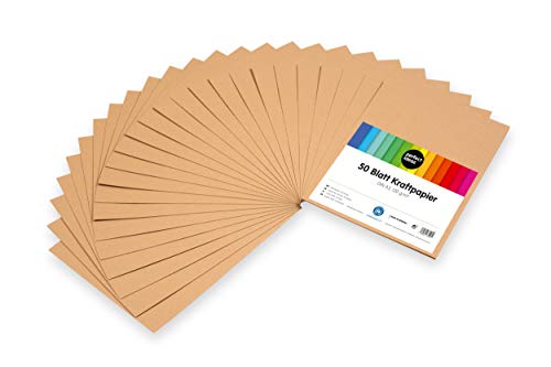 perfect ideaz 50 hojas papel de estraza DIN-A4, 120g /m², imprimible, pliego de manualidades en marrón, papel natural vintage, accesorio de manualidades para tarjetas plegables y menús