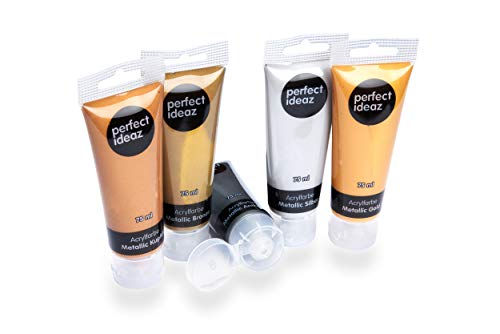 perfect ideaz Pinturas acrílicas Metalizadas (5 x 75 ml = 375 ml), 5 Pinturas Creativas Diferentes, Alta proporción de pigmentos de Colores, Pintura acrílica de Alta Cobertura y de Secado rápido