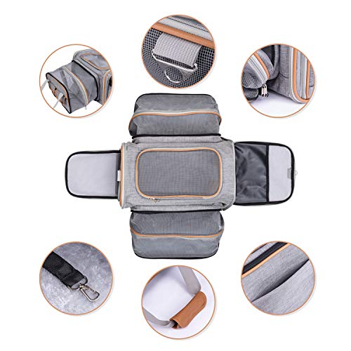 Pet-U Transportin Gato Transportin Perro Pequeño y Cachorros Aprobado por Las Aerolíneas Plegable Extensible, 44.5 x 38 x 28 cm (GRIS)