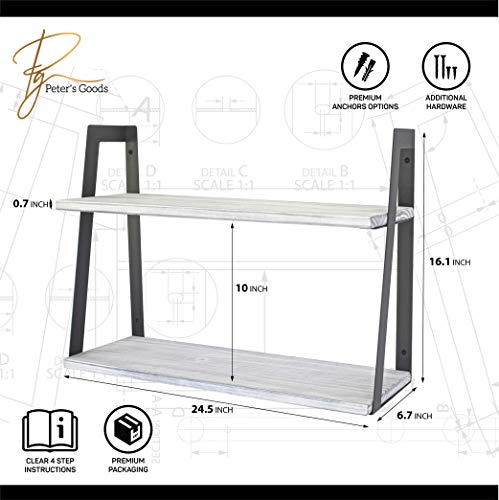 Peter's Goods Estantes de Pared Flotantes de 2 Niveles, Dormitorio, Cocina, Oficina, Baño Almacenamiento: Estantería de Granja, Estantería de Pared Industrial: Madera de Cedro Blanco Rústico