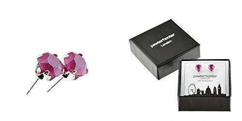 pewterhooter - Pendientes de plata de ley 925 para mujer con cristales de peonía rosa de Swarovski. Caja de regalo, hipoalergénicos y sin níquel para orejas sensibles.