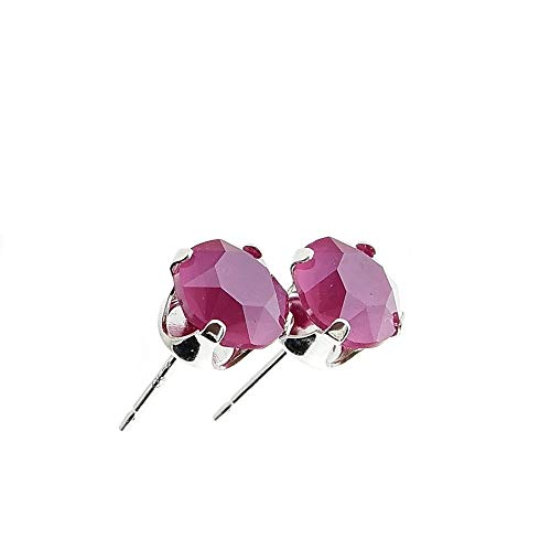 pewterhooter - Pendientes de plata de ley 925 para mujer con cristales de peonía rosa de Swarovski. Caja de regalo, hipoalergénicos y sin níquel para orejas sensibles.