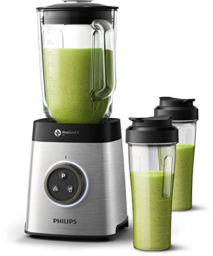 Philips Avance HR3655/00 - Batidora de Vaso, 1400 W, Jarra 2 L, Cristal, 2 Vasos, Acero Inox
