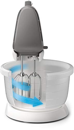 Philips HR3746/00 - Batidora de mano (450 W, incluye soporte con cuenco para mezclar, 5 velocidades y turbo), color blanco y gris