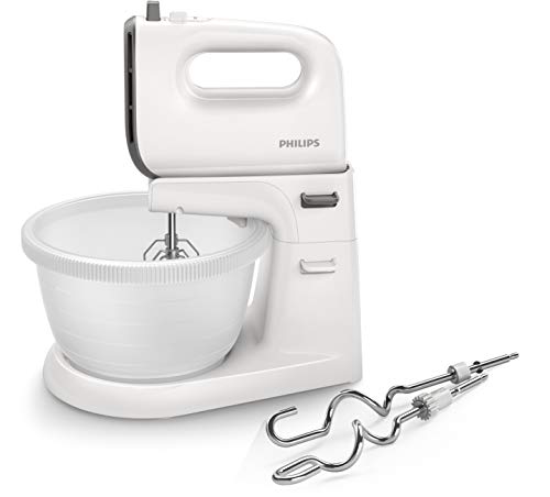 Philips HR3746/00 - Batidora de mano (450 W, incluye soporte con cuenco para mezclar, 5 velocidades y turbo), color blanco y gris