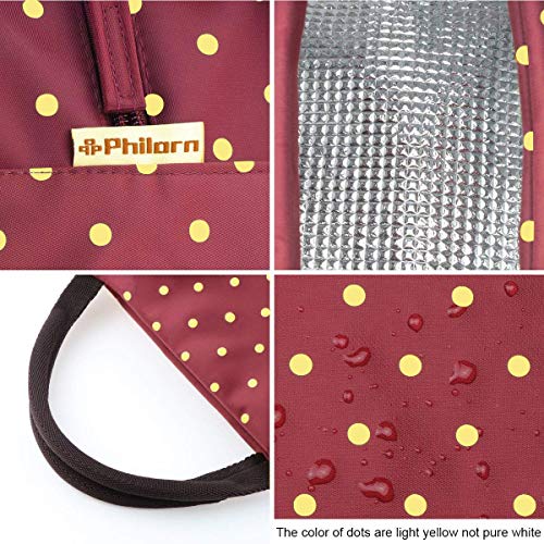 Philorn Bolsa Térmica Porta Alimentos del Almuerzo Comidas Llevar Porta Alimentos Fiambreras Caja Herméticos para Trabajo y Colegio, Vino Rojo