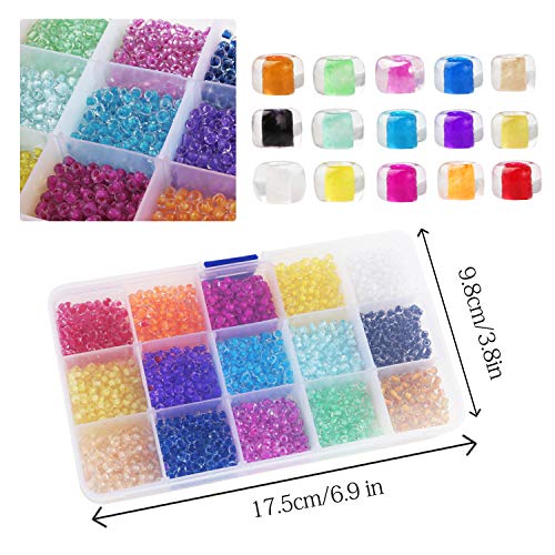 PHOGARY 9000 Piezas de Perlas de Vidrio, Perlas espaciadoras de Pony pequeño, 3 mm Redondo para Manualidades (15 Colores)