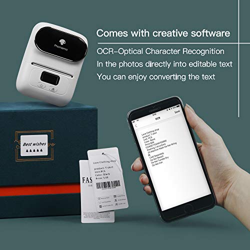 Phomemo M110 Impresora de etiquetas Bluetooth 53mm impresora etiquetas autoadhesivas impresora termica,Para oficina, códigos de barras,Tienda, correo,ropa,cable. Con 1 etiqueta de 40 × 30 mm. Blanco